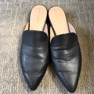 Cole Haan Black Pointed Leather Slip-On Mules